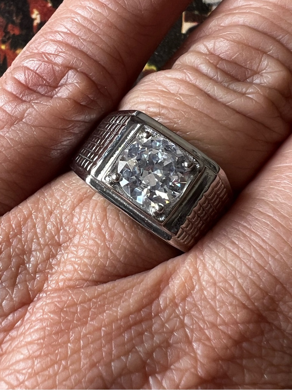 Men’s Silver Square CZ Statement Ring Size 8 #84